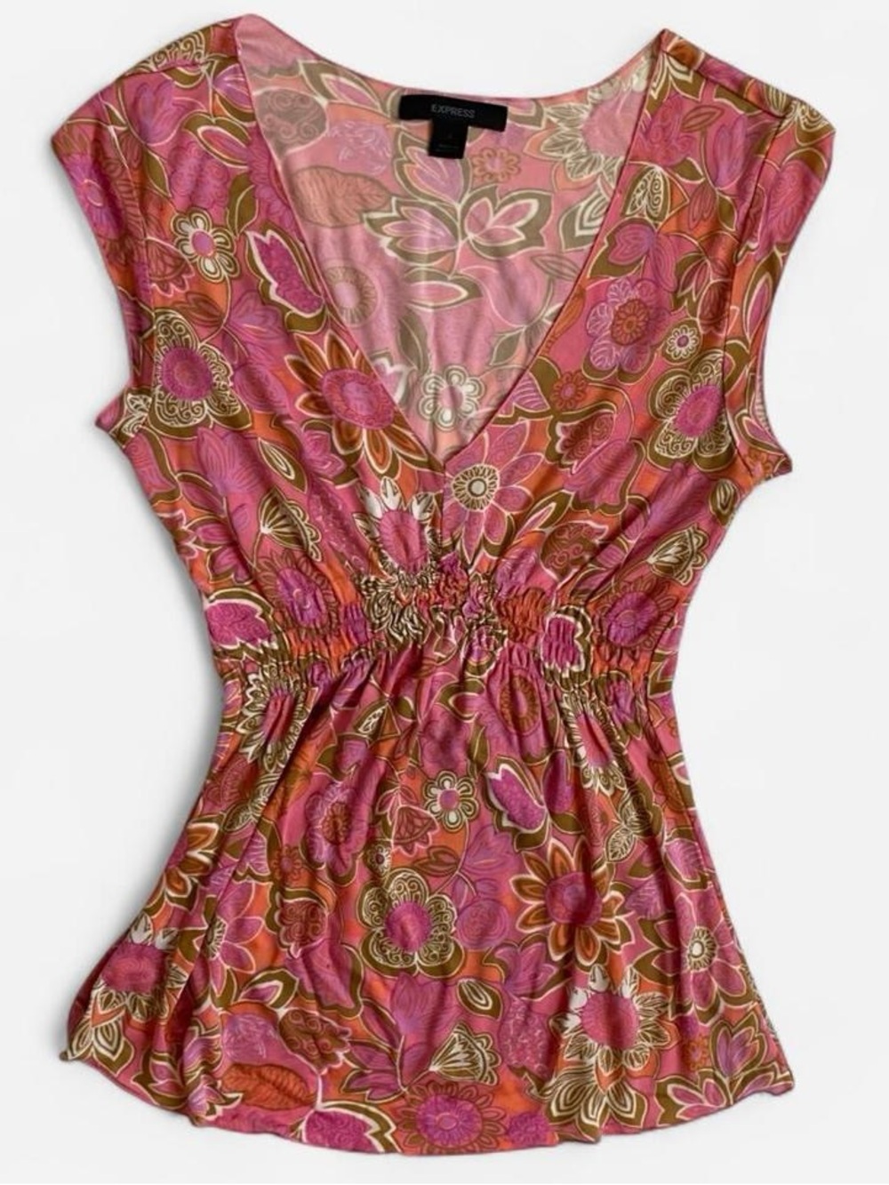 Vintage Y2K pink & orange floral babydoll top